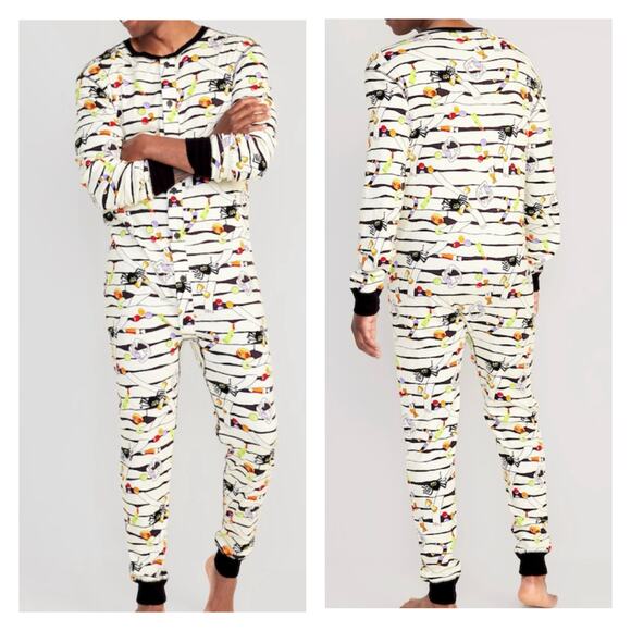 Mummy Print Halloween Pajamas Men's Large One Piece Spooky Fun Union Suit NEW! - Picture 1 of 10